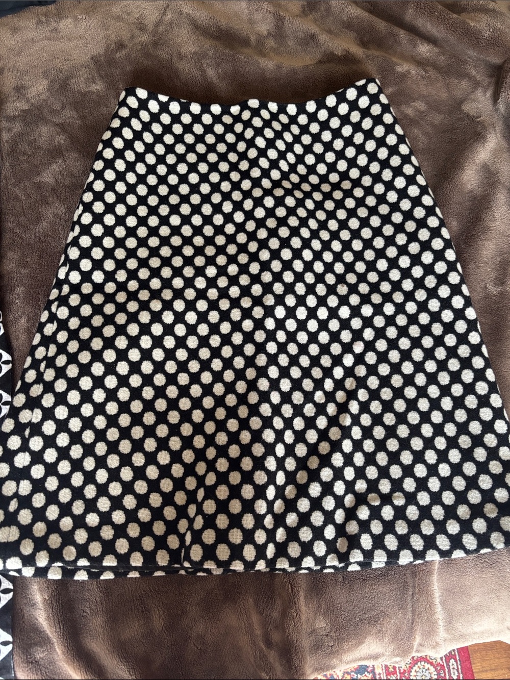 Boden Wool Black Skirt with Cream Polka Dots